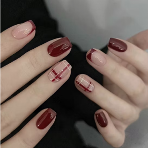 Crimson Plaid Nails